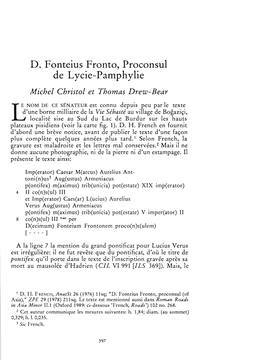 D. Fonteius Franta, Proconsul De Lycie-Pamphylie Michel Christal Et Thomas Drew-Bear