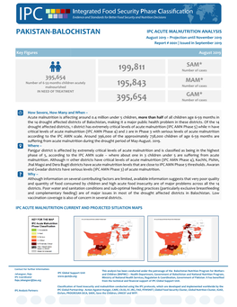 PAKISTAN-BALOCHISTAN IPC ACUTE MALNUTRITION ANALYSIS August 2019 – Projection Until November 2019 Report # 0001 | Issued in September 2019