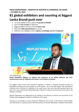 81 Global Exhibitors and Counting at Biggest Lanka Brand-Push Ever