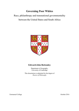 Governing Poor Whites Race, Philanthropy and Transnational Governmentality Between the United States and South Africa