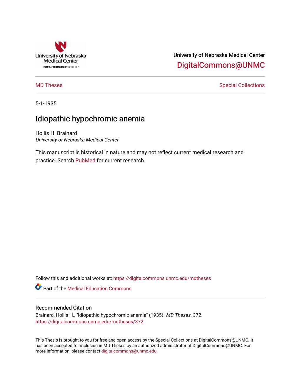 Idiopathic Hypochromic Anemia