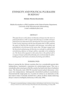 Ethnicity and Political Pluralism in Kenya*