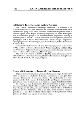 Moliere's International Acting Course Unos Aficionados En Busca De Un