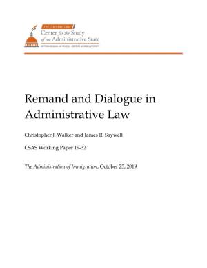 Remand and Dialogue in Administrative Law