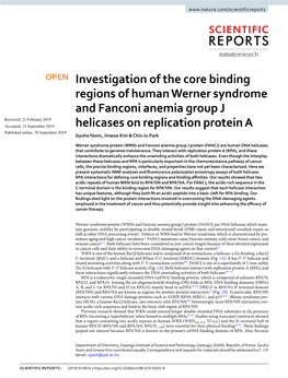 Investigation of the Core Binding Regions of Human Werner Syndrome and Fanconi Anemia Group J Helicases on Replication Protein A