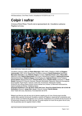 Colpir I Nafrar Crònica D'oriol Pérez Treviño De La Representació De Cavalleria Rusticana- Pagliacci Al Liceu