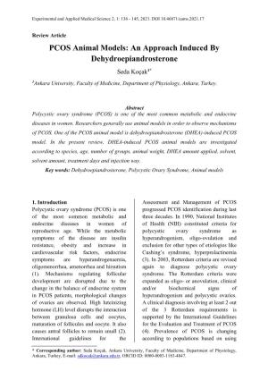 PCOS Animal Models: an Approach Induced by Dehydroepiandrosterone Seda Koçak1*