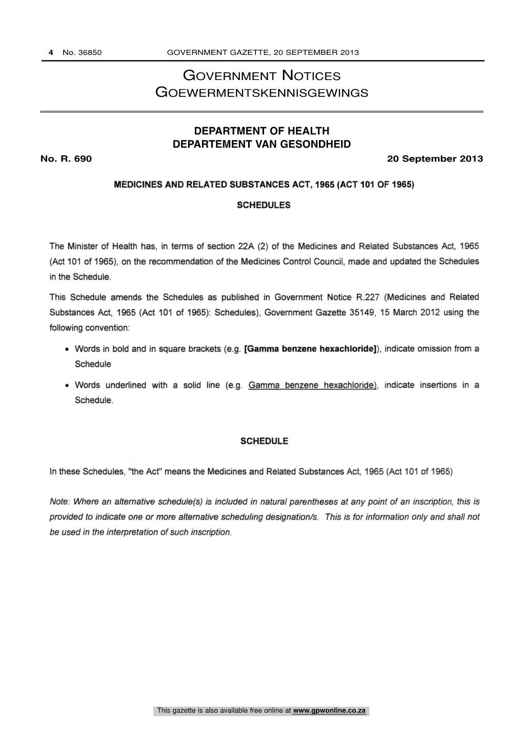 Medicines and Related Substances Act: Schedules