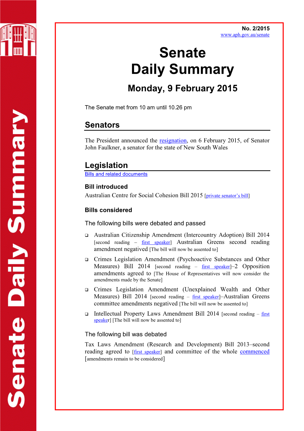 Senate Daily Summary