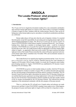 ANGOLA the Lusaka Protocol: What Prospect for Human Rights?