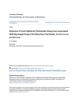Detection of Host Habitat by Parasitoids Using Cues Associated with Mycangial Fungi of the Mountain Pine Beetle, Dendroctonus Ponderosae