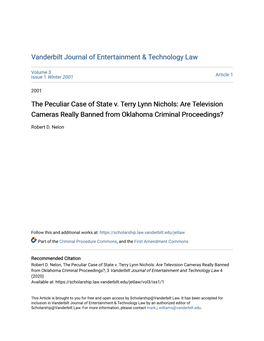 The Peculiar Case of State V. Terry Lynn Nichols: Are Television Cameras Really Banned from Oklahoma Criminal Proceedings?