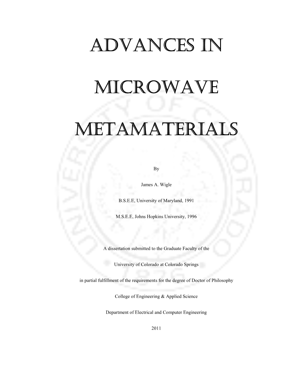 Microwave Metamaterials James A