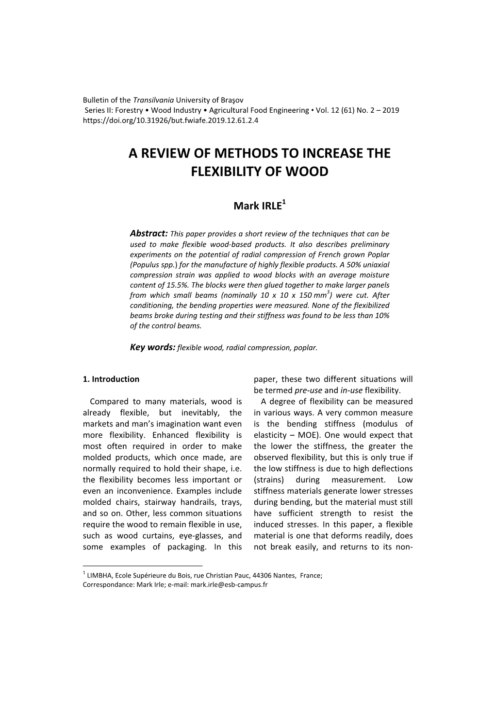 A Review of Methods to Increase the Flexibility of Wood