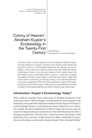 'Colony of Heaven': Abraham Kuyper's Ecclesiology in the Twenty-First Century