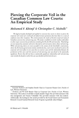 Piercing the Corporate Veil in the Canadian Common Law Courts: an Empirical Study