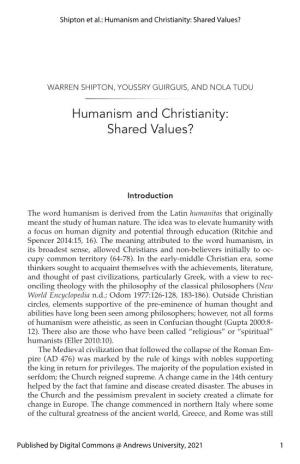 Humanism and Christianity: Shared Values?