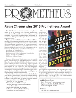 Pirate Cinema Wins 2013 Prometheus Award