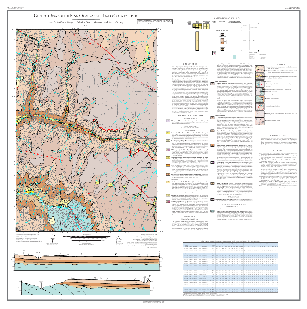 Geologic Map of the Fenn Quadrangle, Idaho County, Idaho