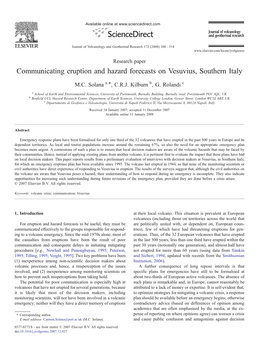 Communicating Eruption and Hazard Forecasts on Vesuvius, Southern Italy ⁎ M.C