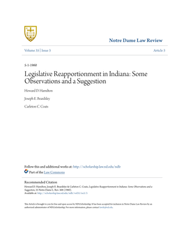 Legislative Reapportionment in Indiana: Some Observations and a Suggestion Howard D