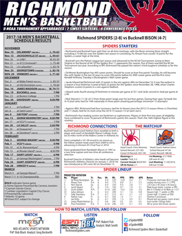 Richmond SPIDERS (2-8) Vs Bucknell BISON (4-7) SCHEDULE/RESULTS SPIDERS STARTERS NOVEMBER Nov