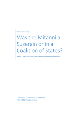 Was the Mitanni a Suzerain Or in a Coalition of States?