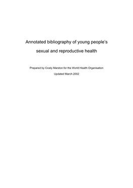 Annotated Bibliography of Young People's Sexual and Reproductive
