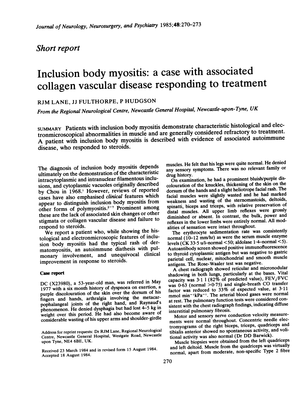 Inclusion Body Myositis a Case with Associated Collagen Vascular