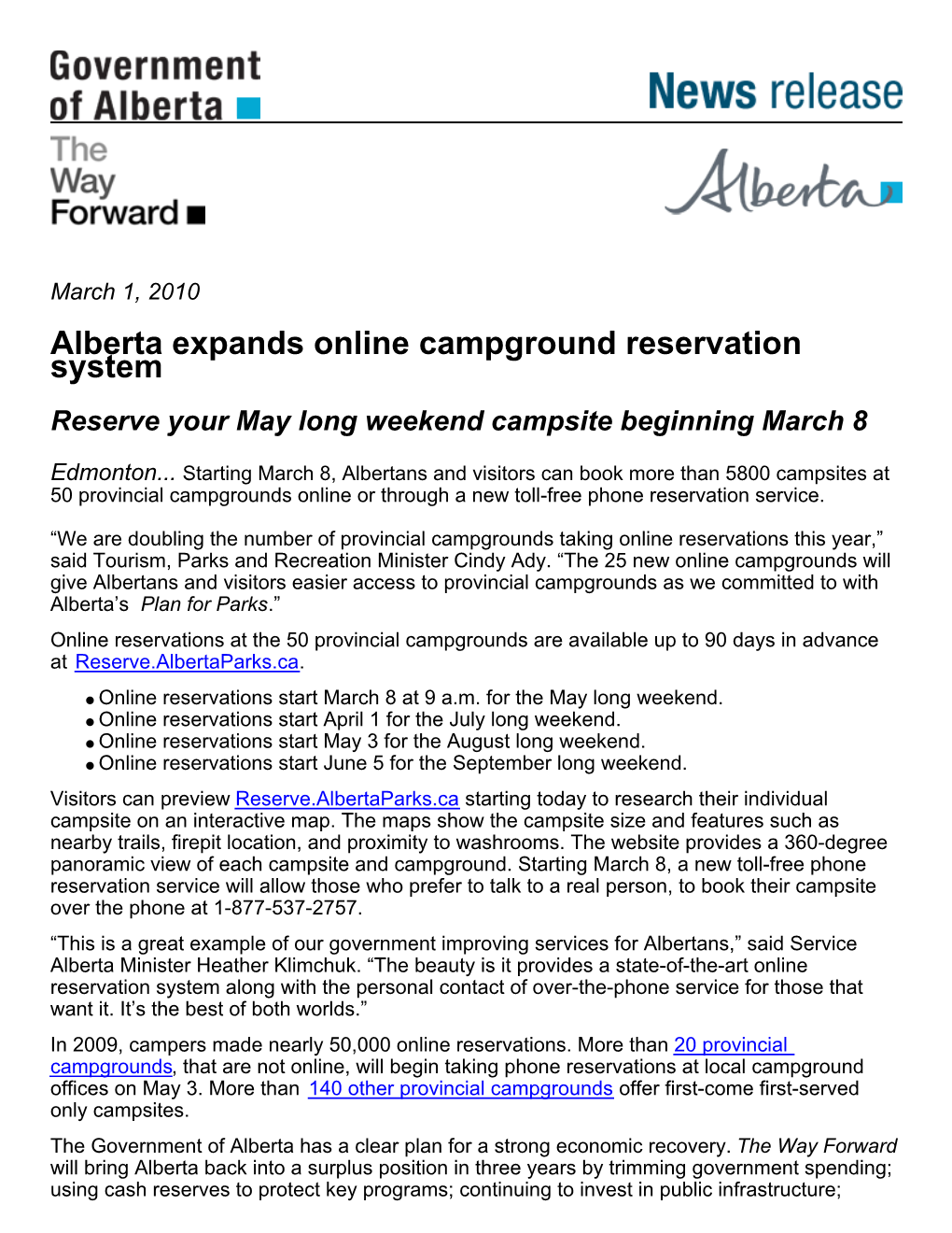 Alberta Expands Online Campground Reservation System Reserve Your May Long Weekend Campsite Beginning March 8