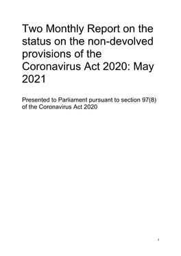 Two Monthly Report on the Status on the Non-Devolved Provisions of the Coronavirus Act 2020: May