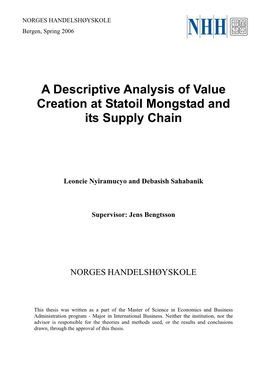 A Descriptive Analysis of Value Creation at Statoil Mongstad and Its Supply Chain