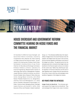 House Oversight and Government Reform Committee Hearing on Hedge Funds and the Financial Market