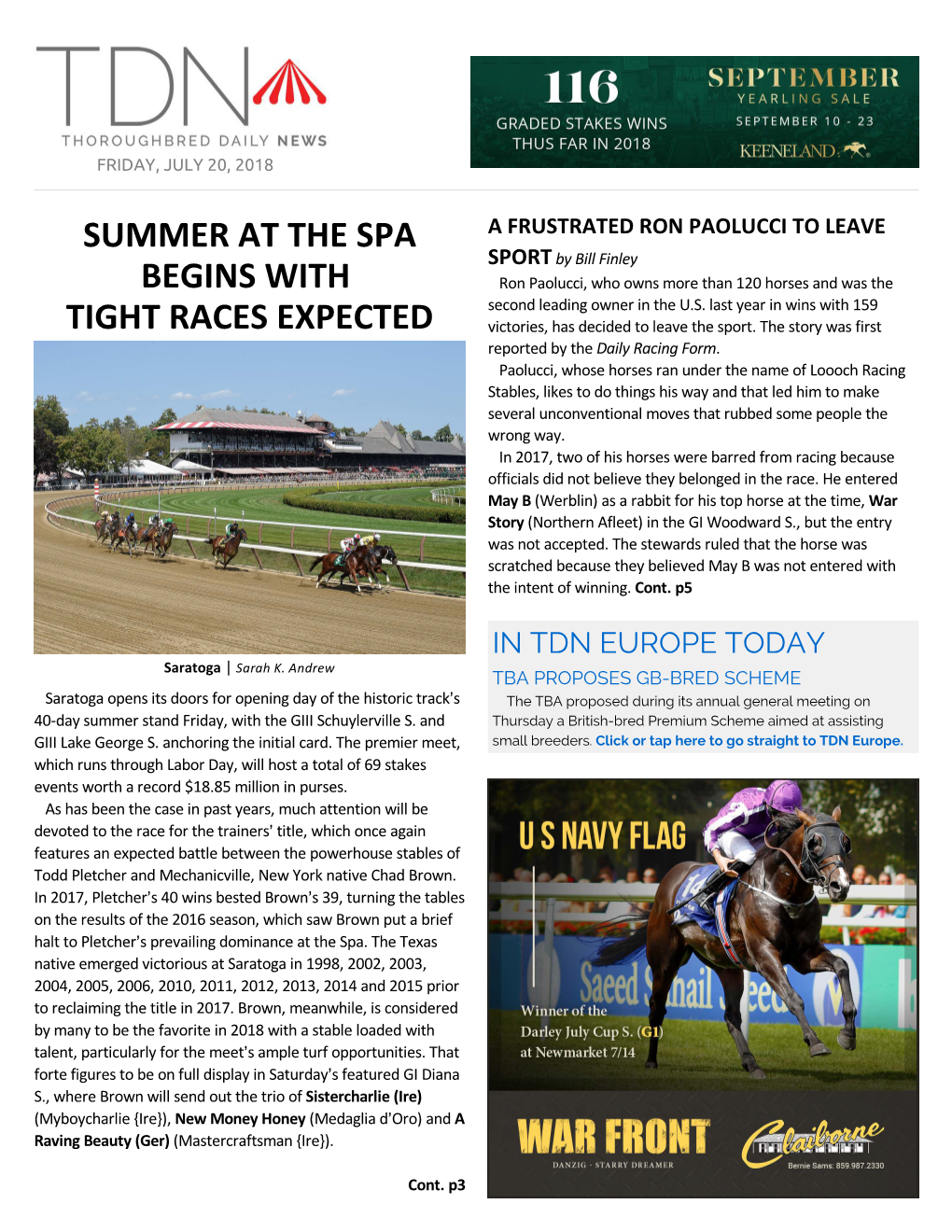 Summer at the Spa Begins with Tight Races Expected