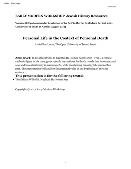 Personal Life in the Context of Personal Death