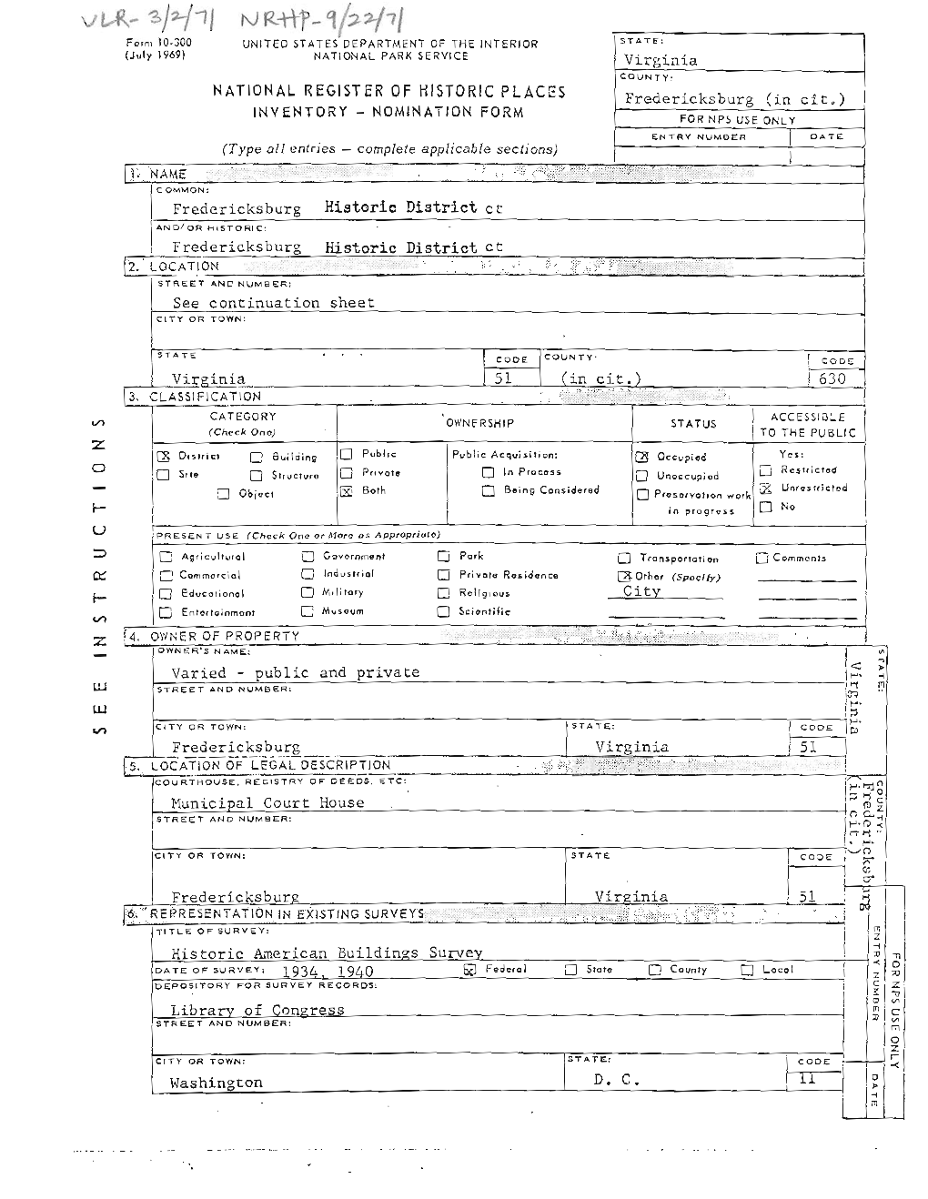 Nomination Form FREDERICKSBURG HISTORIC DISTRICT EXTENSION, FREDERICKSBURG, VA Continuation Sheet #4 Item Number 8 Page 1