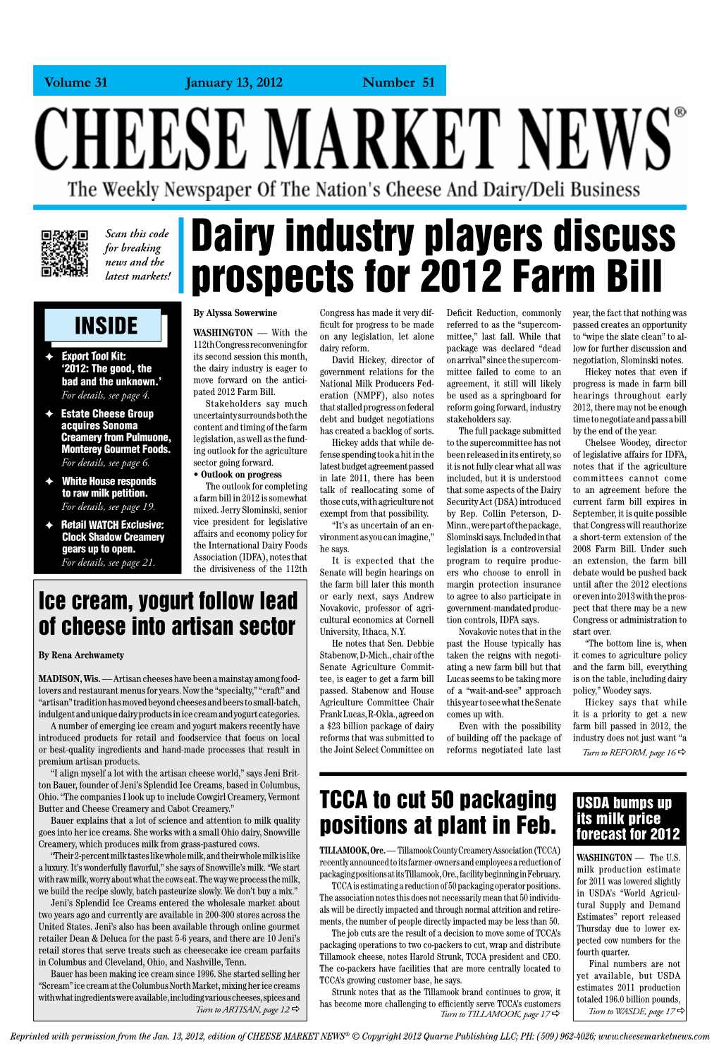 Dairy Industry Players Discuss Prospects for 2012 Farm Bill