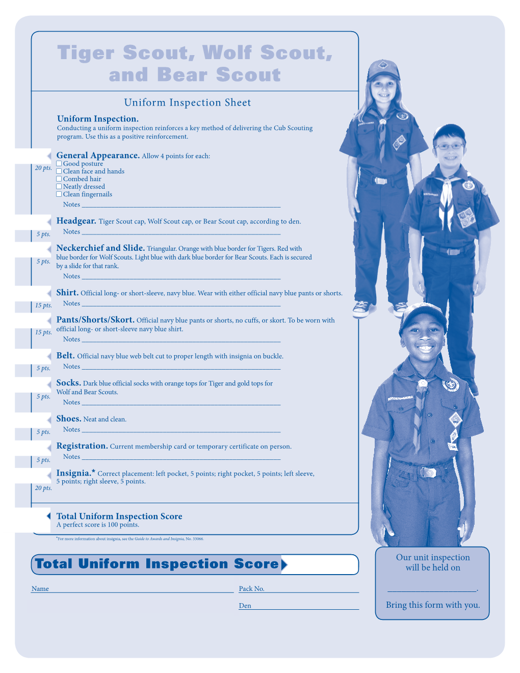 Tiger, Wolf, & Bear Uniform Inspection Form