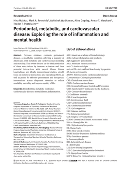 Periodontal, Metabolic, and Cardiovascular Disease