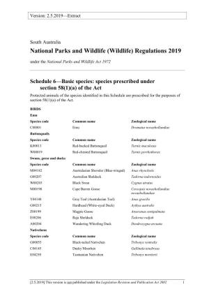 National Parks and Wildlife (Wildlife) Regulations 2019 Under the National Parks and Wildlife Act 1972