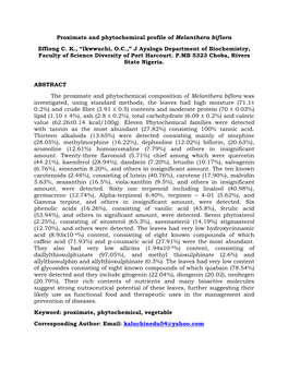 Proximate and Phytochemical Profile of Melanthera Biflora Effiong CK