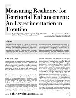 Measuring Resilience for Territorial Enhancement: an Experimentation in Trentino