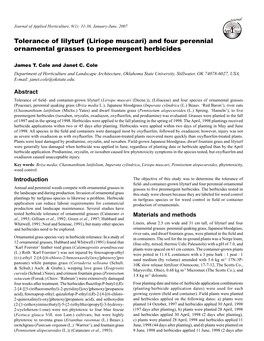 (Liriope Muscari) and Four Perennial Ornamental Grasses to Preemergent Herbicides
