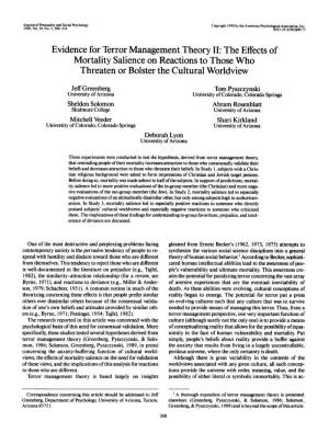 Evidence for Terror Management Theory II: the Effects of Mortality Salience on Reactions to Those Who Threaten Or Bolster the Cultural Worldview