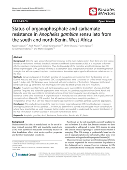 Status of Organophosphate and Carbamate Resistance in Anopheles