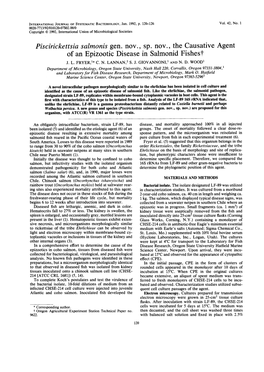 Piscirickettsia Salmonis Gen. Nov., Sp. Nov. the Causative Agent of an Epizootic Disease in Salmonid Fishes? J