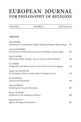 European Journal for Philosophy of Religion