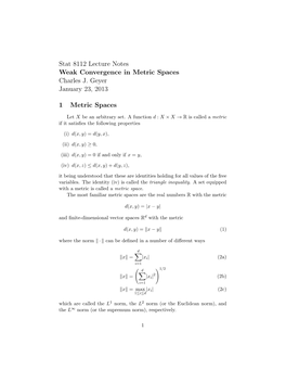 Stat 8112 Lecture Notes Weak Convergence in Metric Spaces Charles J