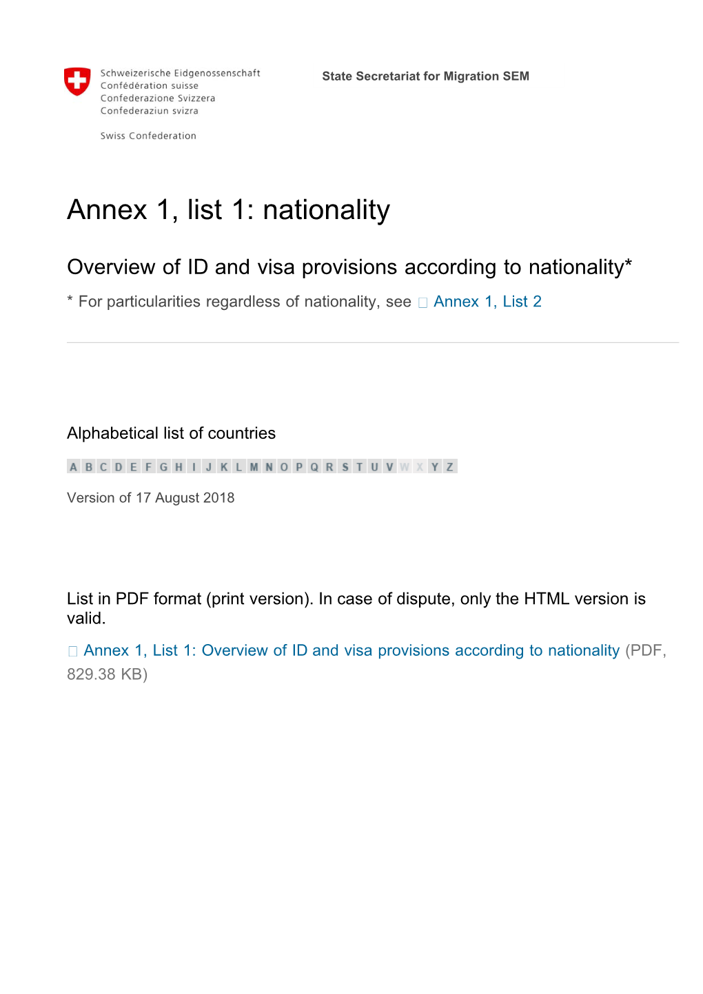 Overview of ID and Visa Provisions According to Nationality*