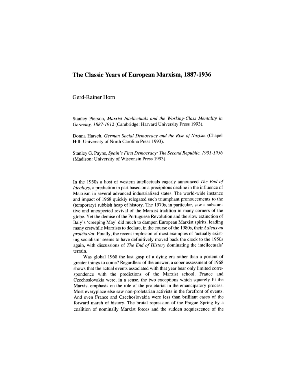 The Classic Years of European Marxism, 1887-1936